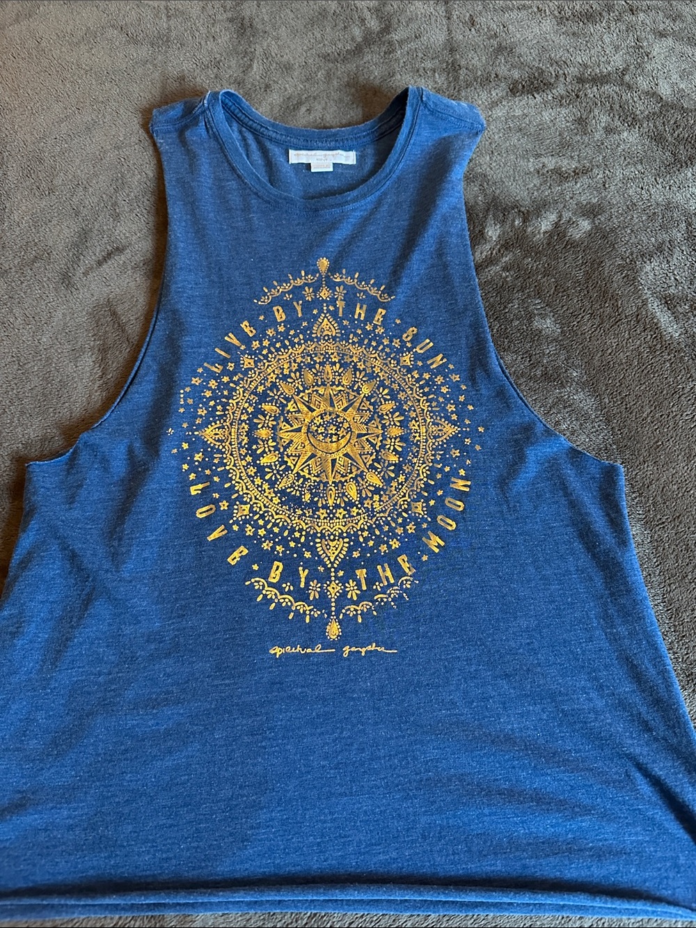 Spiritual Gangster Blue Tank with Gold Mandala Graphic